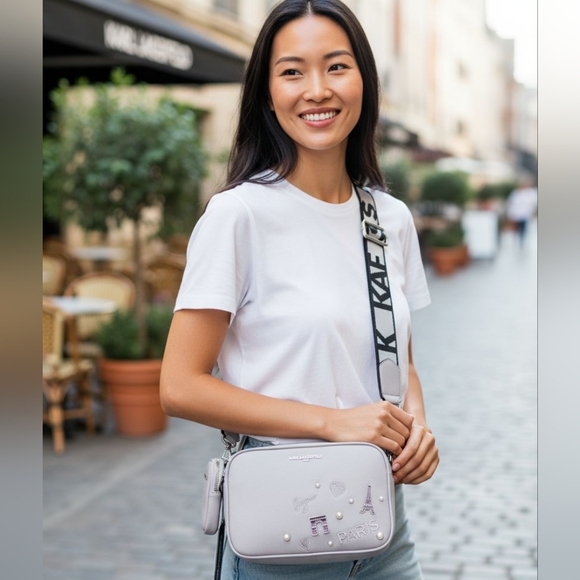 KARL LAGERFELD CROSSBODY BAG WITH DETACHABLE STRAP & POUCH - Picture 1 of 16